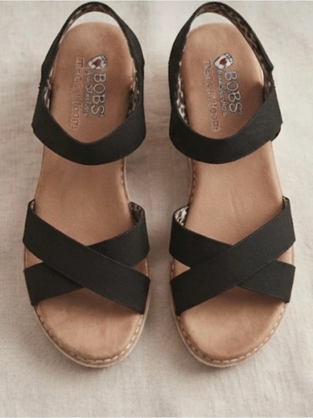 BS from Skechers Black Memory Foam Wedge Sandals – Size 7